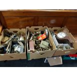 3 BOXES OF OLD CLOCK PARTS
