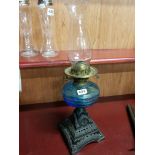 BLUE GLASS OIL LAMP