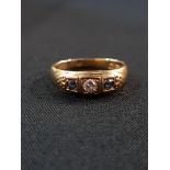 ANTIQUE 18CT GOLD 3 STONE SAPPHIRE AND DIAMOND RING HALLMARKED 1890