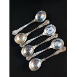 6 SOLID SILVER KINGS PATTERN SOUP SPOONS 388G