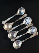 6 SOLID SILVER KINGS PATTERN SOUP SPOONS 388G