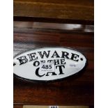 CAST IRON SIGN - BEWARE OF THE CAT