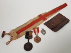 SET OF 3 MEDALS BELONGING TO H.G MCDONALD ACCOMPANIED BY THE LEATHER POUCH THEY ARRIVED IN AND A