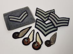 QUANTITY OF WW2 ROYAL AIR FORCE CLOTH PATCHES TO INCLUDE REAR GUNNER WING, OBSERVER WING, AIR