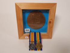 PAIR OF WW1 MEDALS AND DEATH PLAQUE TO 2577 PTE.R.J.JOHNSTON R.HIGHRS