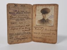 ULSTER SPECIAL CONSTABULARY ID PASS FOR ENTRY TO BELFAST HARBOUR DURING WW2 STAMPED INSPECTOR