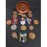 BAG LOT TO INCLUDE WW1 AND WW2 MEDALS, ULSTER RIFLE ASSOCIATION MEDALS ETC