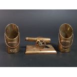 WW1 ARTILLERY GUN PAPERWEIGHT AND TRENCH ART MINIATURE SCUTTLES