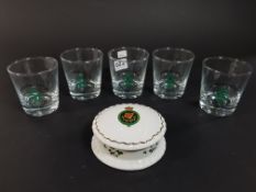 5 ROYAL ULSTER CONSTABULARY GLASS - TRAINING CENTRE ENNISKILLEN AND RUC PIN DISH A/F