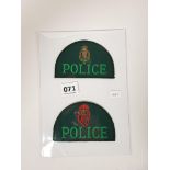 2 RARE ROYAL ULSTER CONSTABULARY POLICE PATCHES ISSUED TO PERSONNEL DEPLOYED WITH NATO