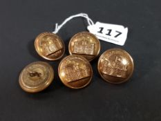 5 X WW1 ROYAL INNISKILLING FUSILIERS BUTTONS