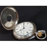 SILVER HALF HUNTER WALTHAM 'RIVERSIDE' POCKET WATCH (WORKING) INSCRIBED 'PRESENTED BY OFFICERS 7TH