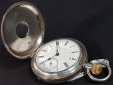 SILVER HALF HUNTER WALTHAM 'RIVERSIDE' POCKET WATCH (WORKING) INSCRIBED 'PRESENTED BY OFFICERS 7TH