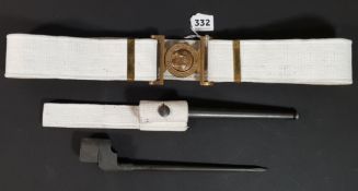 POST WAR BRITISH ROYAL MARINES PARADE BELT, FROG AND NO.4 SPIKE BAYONET WITH SCABBARD