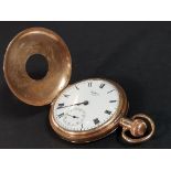 9CT GOLD ANTIQUE HALF HUNTER POCKET WATCH INSCRIBED 'PRESENTED TO SERGT J.G.THOMPSON ON THE OCCASION