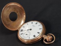 9CT GOLD ANTIQUE HALF HUNTER POCKET WATCH INSCRIBED 'PRESENTED TO SERGT J.G.THOMPSON ON THE OCCASION