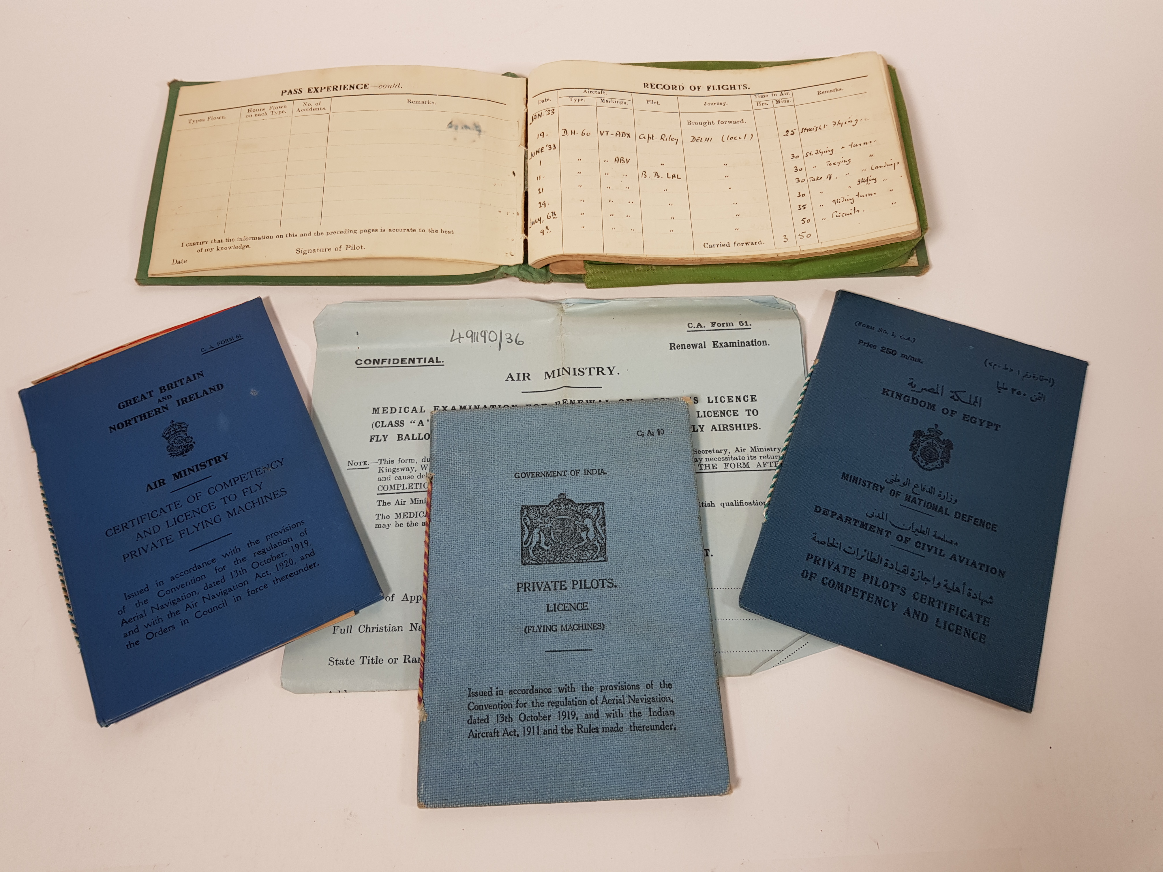 PILOTS LOG BOOK - WW2 WITH VARIOUS OTHER PIECES OF EPHEMERA