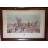 LARGE FRAMED ANTIQUE PRINT 36TH ULSTER DIVISION AT THIEPVAL 1ST JULY 1916 (BATTLE OF THE SOMME)