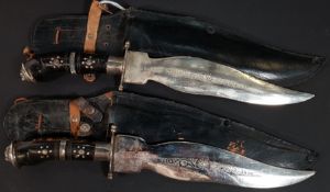 PAIR OF ANTIQUE INDIAN KNIVES AND LEATER SHEATHS