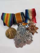 WORLD WAR 1 TRIO OF MEDALS TO 17-1389 PTE J MOFFITT R.IR.RIF & 2 ANTIQUE SILVER MEDALS