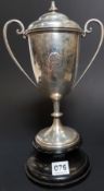 SILVER TWO HANDLED CUP 'TRANSVAAL VOLUNTEER MILITARY TOURNAMENT 1908 OFFIV=CERS TENT PEGGING