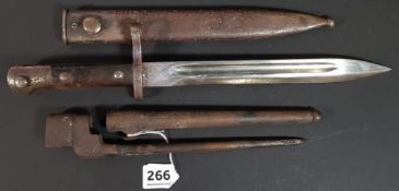 BRITISH WW2 SPIKE BAYONET AND OTHER BAYONET AND SCABBARD
