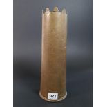 WW1 1916 18 POUNDER 1916 TRENCH ART SHELL VASE WITH HEAVILY ENGRAVED DECORATION AND WRITING :