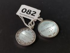 2 SILVER MEDALS TO MRS M MCMASTER BELFAST V.A.O NO.2 ULSTER RED CROSS CUP 1924 AND 1926