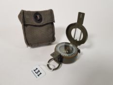 BRITISH ARMY PRISMATIC BRASS COMPASS AND POUCH BY STANLEY OF LONDON