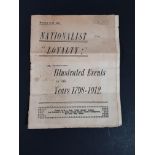 ANTIQUE LEAFLET - NATIONALIST 'LOYALTY' OR ILLUSTRATED EVENTS IN THE YEARS 1798-1912 PRINTED BY