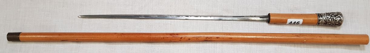 CHINESE SILVER TOPPED WALKING SWORD STICK