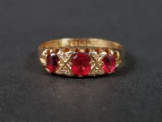 ANTIQUE 18CT GOLD DIAMOND AND GARNET RING 2.8G