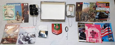 BOX LOT OF MILITARIA AND POLICE RELATED ITEMS TO INCLUDE RUC PLAQUES