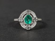 PLATINUM SET EMERALD (0.65CARAT) & DIAMOND (0.35CARATS) RING