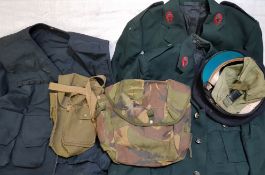 BOX LOT TO INCLUDE WW2 POUCH AND RUC TUNICS