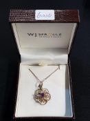 VICTORIAN 9 CARAT GOLD PENDANT SET WITH AMETHYST & SEED PEARLS ON 9 CARAT GOLD CHAIN