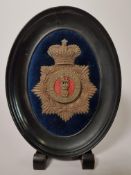 MOUNTED AND FRAMED VICTORIAN QC LOYAL NORTH LANCASHIRE HELMET PLATE