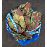 BAG LOT OF MILITARY ITEMS TO INC DPM CAMMO GEAR, WORLD WAR 2 CIVIL DEFENCE HELMET, BABY GAS MASK,