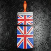 MICHAEL STONE - OIL ON BOARD - UNION JACK PAINT 60CMS X 60CMS