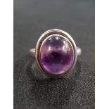 SILVER CABAUCHON AMETHYST SET RING