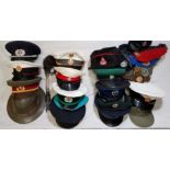 LARGE BOX OF MILITARY HATS, PEAKED CAPS AND HELMETS TO INCLUDE CORPS OF COMMISSIONERS, DRAGOON