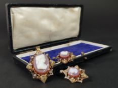 SUITE OF VICTORIAN CAMEO JEWELLERY TESTS TO GOLD TOTAL WEIGHT 19.7G