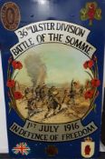 LARGE HAND PAINTED 36TH ULSTER DIVISION WOODEN PLAQUE DEPICTING THE ATTACK ON THE 1ST OF JULY 1916