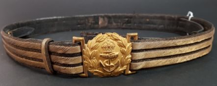WW2 BRITISH ROYAL NAVY OFFICERS GILT METAL AND GOLD EMBROIDERED BELT MADE BY LARCOM AND VEYSEY OF