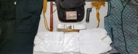 BOX OF MOSTLY ROYAL ULSTER CONSTABULARY GEAR TO INCLUDE BATON AND 1960'S HELMET BAG