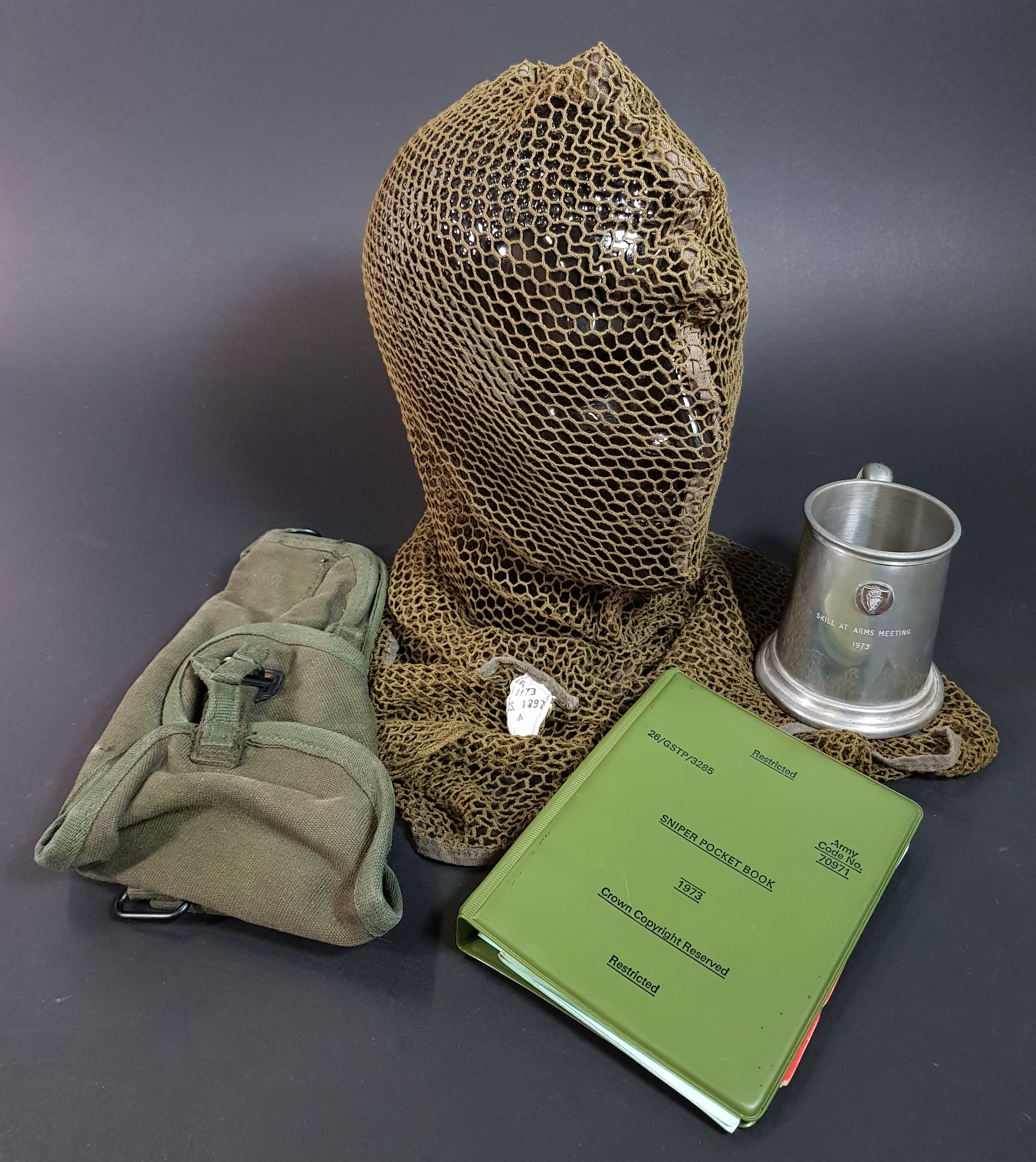 RARE 1970'S NORTHERN IRELAND TROUBLES BRITISH ARMY 1973 SNIPERS HOOD, SNIPERS POCKET BOOK,