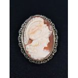 ANTIQUE SILVER MOUNTED CAMEO BROOCH