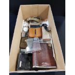 Box lot to include watches, hip flask, cufflinks etc