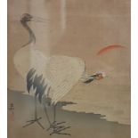 ANTIQUE JAPANESE WOODBLOCK PRINT 'TWO CRANES AT SUNRISE' BY OHARA KOSON, SIGNED, CIRCA 1920'S
