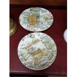 2 signed chinese circular plates